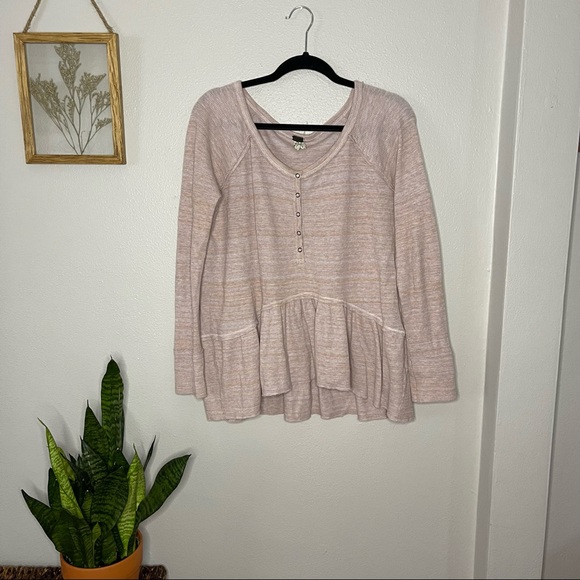 We the Free Free People Pink Coastline Peplum Long Sleeve Ruffle Hem Sweater Med - Picture 4 of 11